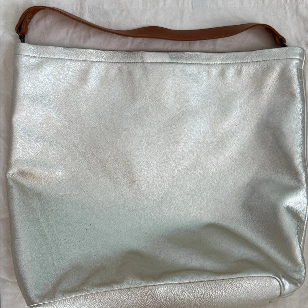 Metallic Pearl Shoulder Hobo with Tan Strap - Picture 8 of 16